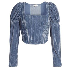 Wayf Blue Velvet Bustier Top XS Boho